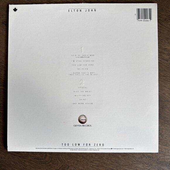 "Too Low For Zero" by Elton John, Vinyl LP - XGHS 4006, - Picture 2 of 5